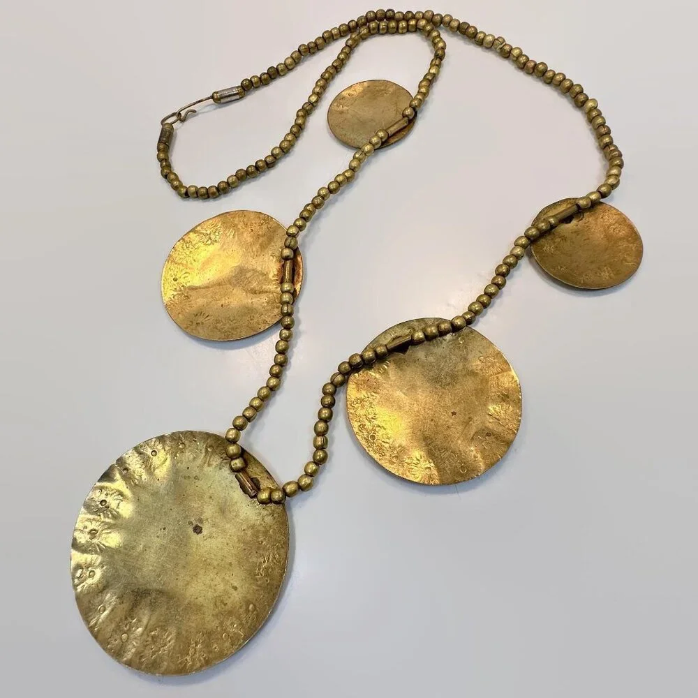 Vintage Necklace, Boho, Mixed Metal, Brass, Copper, 70s, 80s, Statement